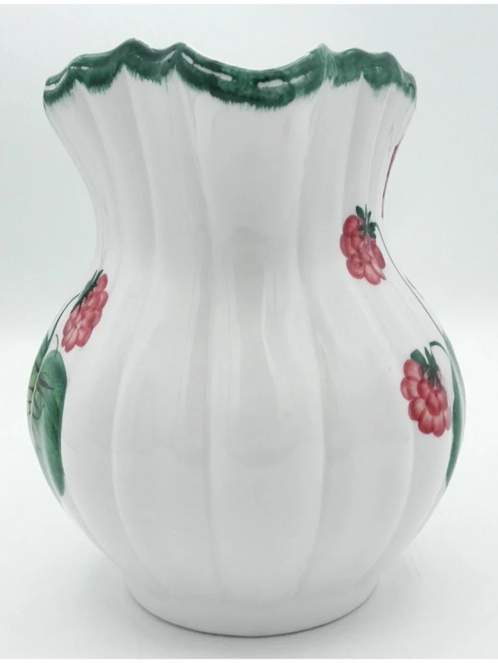 Italian Pottery Creamer Hand Painted Raspberries  Ribbed Ceramic Well Made